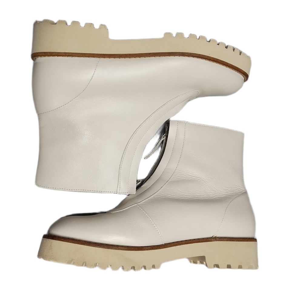 Andre Assous Paina Fashion Boots Womens 7.5 White Upper Leather Round Toe Zip Up